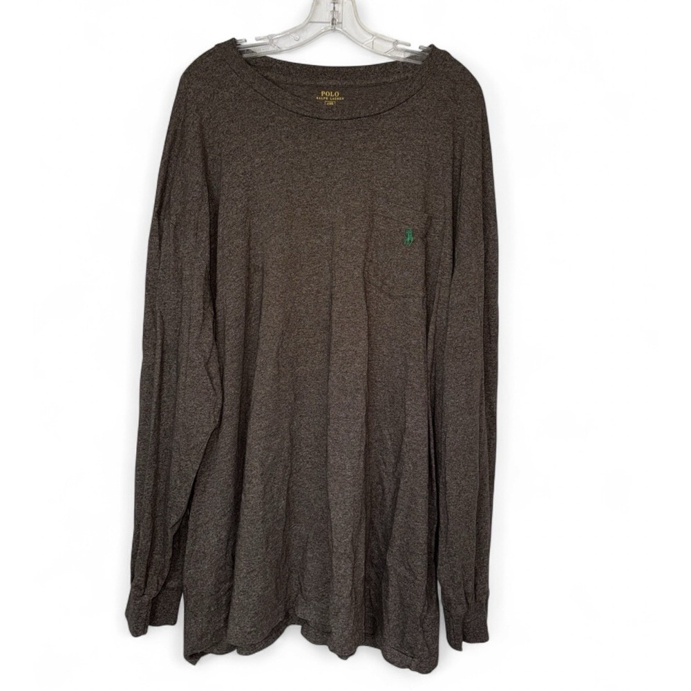 Polo Ralph Lauren 4XB Big Tall Long Sleeve Pocket T Shirt Brown Pony Cotton